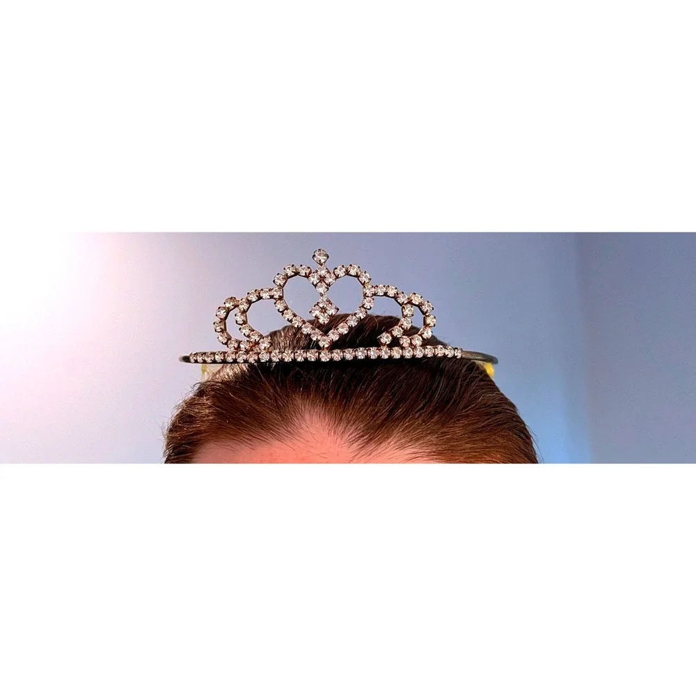 Silver Tone Rhinestone Heart Tiara Headband Wedding Prom Pageant Crown Headpiece